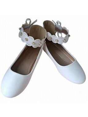 Girls PANDANINJA SARA white ballet shoes pearl ankle strap Cinderella princess 2